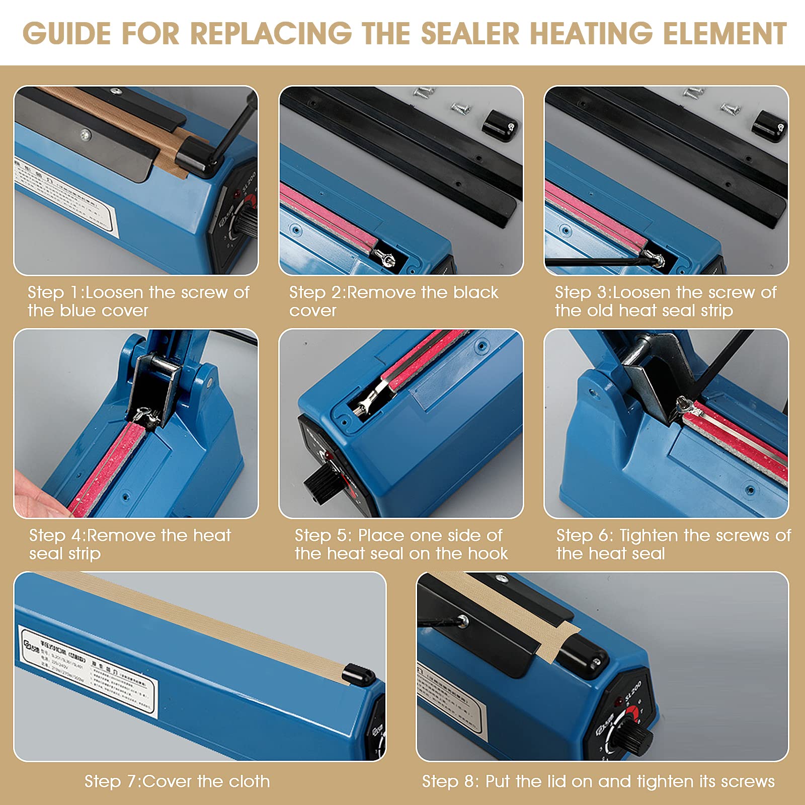 10 Pieces Impulse Sealer Replacement Parts 8 Inch Heat Seal Strips Replacement Element Grip Impulse Sealer Heating Element Servi
